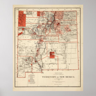 Póster Mapa de época de Nuevo México (1882)