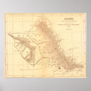 Póster Mapa de época de Oahu Hawaii (1901)