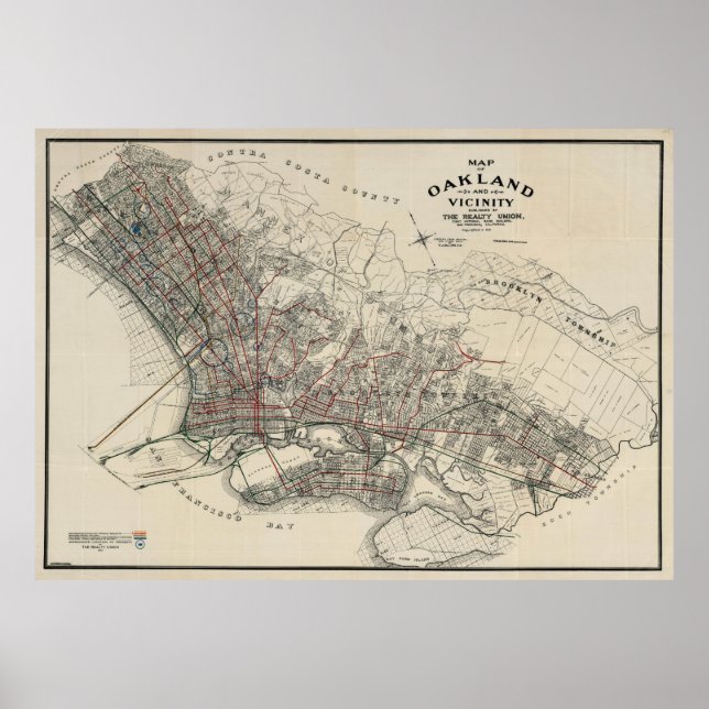 Póster Mapa de época de Oakland CA (1912) (Frente)