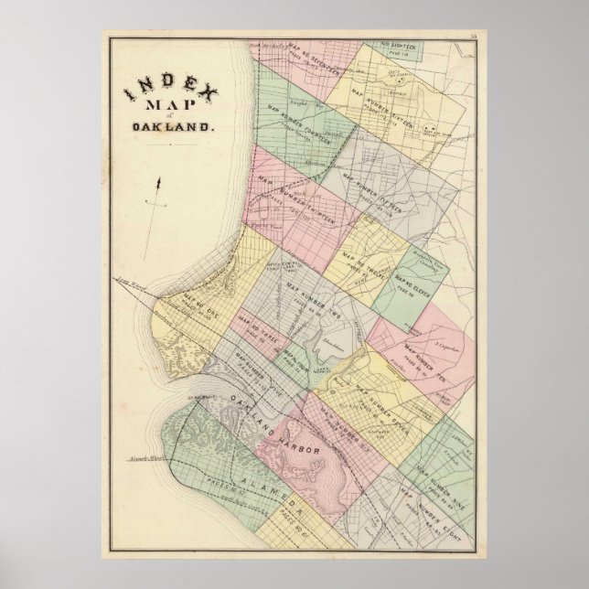 Póster Mapa de época de Oakland California (1878) (Frente)