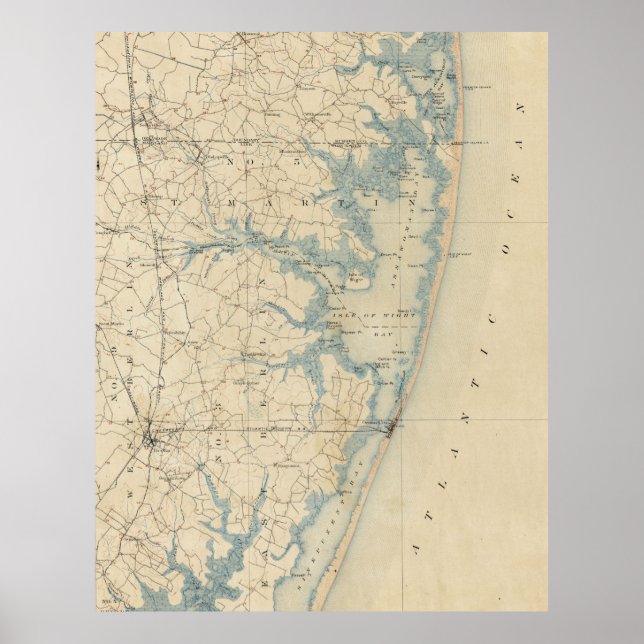 Póster Mapa de época de Ocean City Maryland (1900) (Frente)