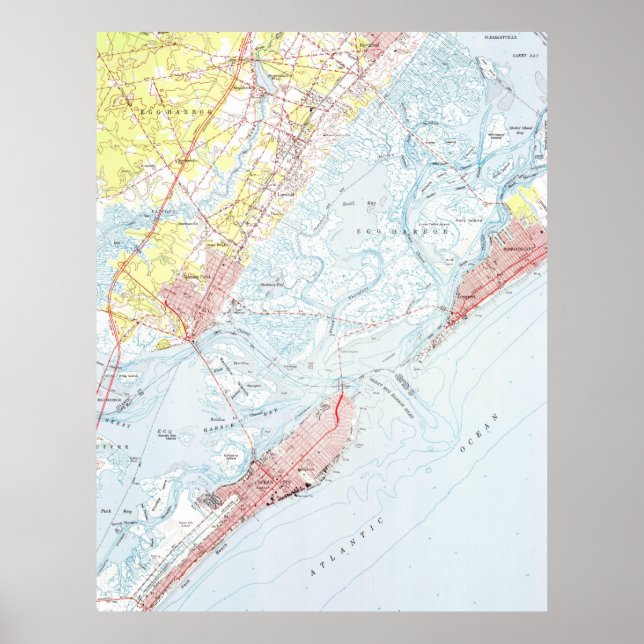 Póster Mapa de época de Ocean City NJ (1952) (Frente)