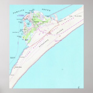 Póster Mapa de época de Ocracoke Carolina del Norte (1948