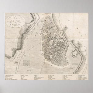 Póster Mapa de época de Odessa Ucrania (1827)