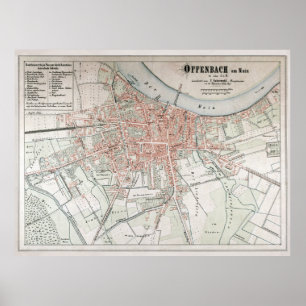 Póster Mapa de época de Offenbach am Main Alemania (1861)
