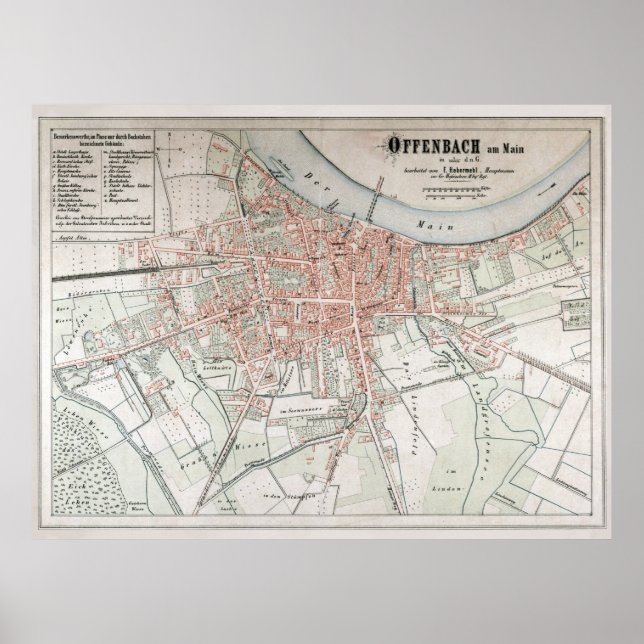 Póster Mapa de época de Offenbach am Main Alemania (1861) (Frente)