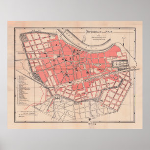 Póster Mapa de época de Offenbach Am Main Alemania (1900)