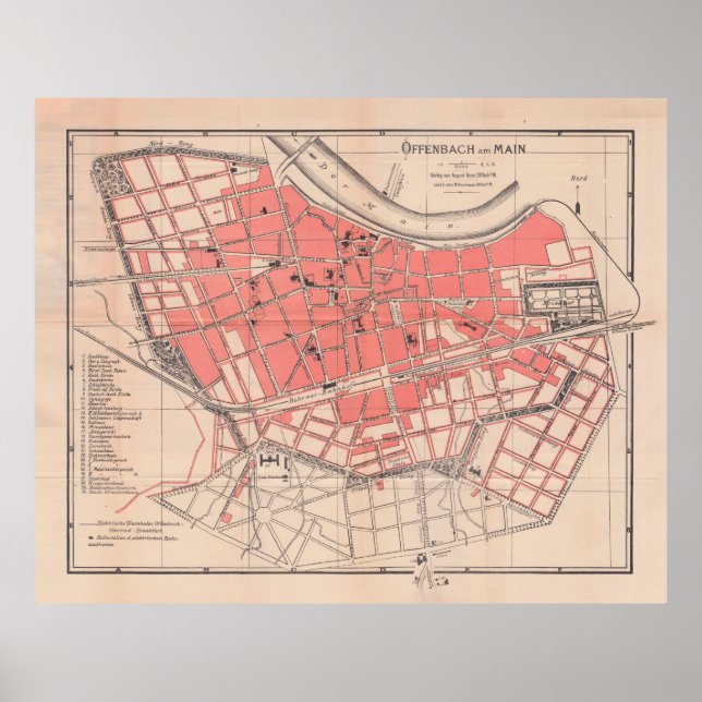 Póster Mapa de época de Offenbach Am Main Alemania (1900) (Frente)