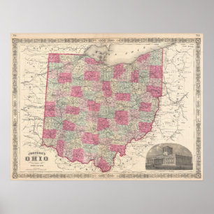 Póster Mapa de época de Ohio (1864)