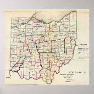 Póster Mapa de época de Ohio (1866)
