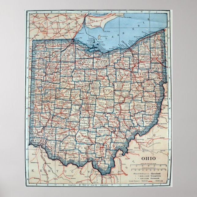 Póster Mapa de época de Ohio (1921) (Frente)