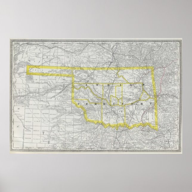 Póster Mapa de época de Oklahoma (1889) (Frente)