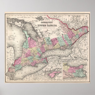 Póster Mapa de época de Ontario (1857)