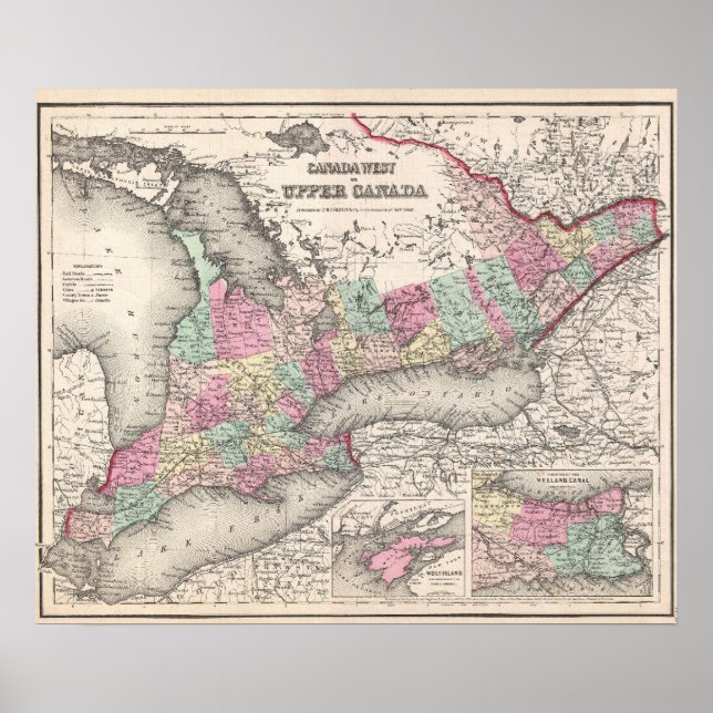Póster Mapa de época de Ontario (1857) (Frente)