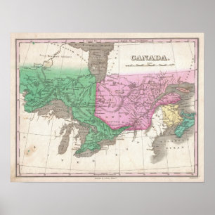 Póster Mapa de época de Ontario y Quebec (1827)
