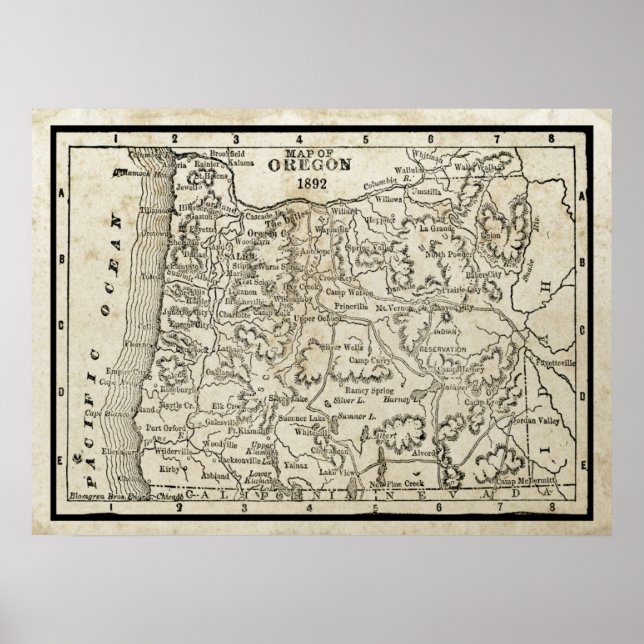 Póster Mapa de época de Oregón (Frente)