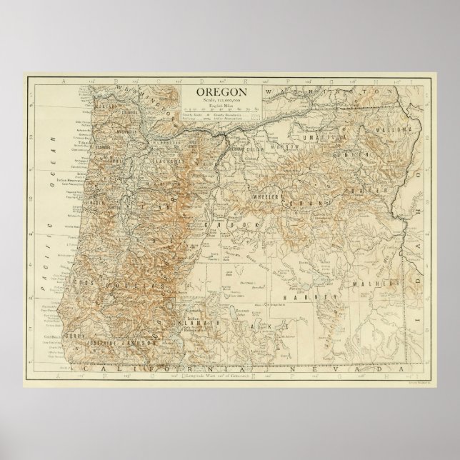 Póster Mapa de época de Oregón (1911) (Frente)