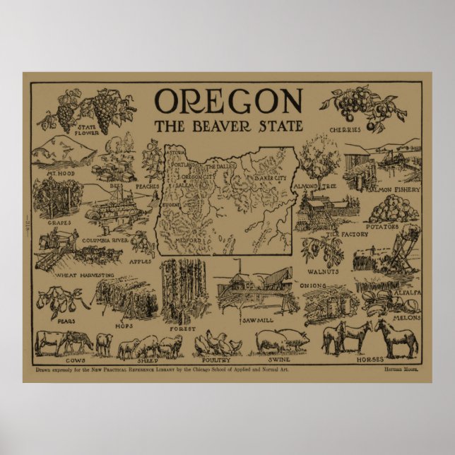 Póster Mapa de época de Oregón (1912) (Frente)
