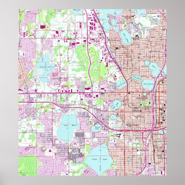 Póster Mapa de época de Orlando Occidental Florida (1956) (Frente)