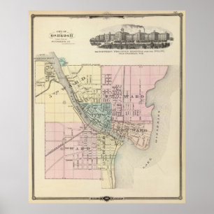 Póster Mapa de época de Oshkosh WI (1878)