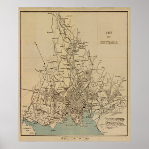 Póster Mapa de época de Oslo Noruega (1881)