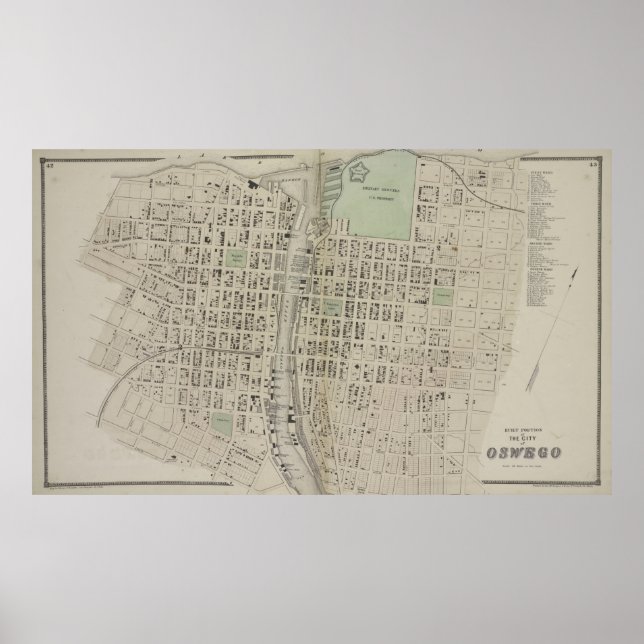 Póster Mapa de época de Oswego NY (1867) (Frente)