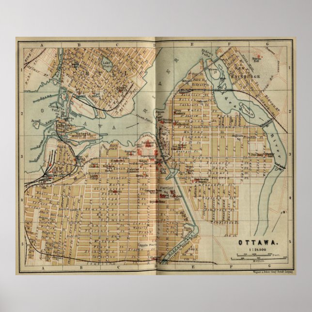 Póster Mapa de época de Ottawa Canadá (1894) (Frente)