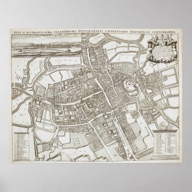 Póster Mapa de época de Oxford Inglaterra (1675) (Frente)