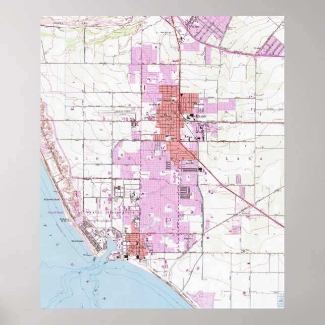 Póster Mapa de época de Oxnard California (1949) (Frente)