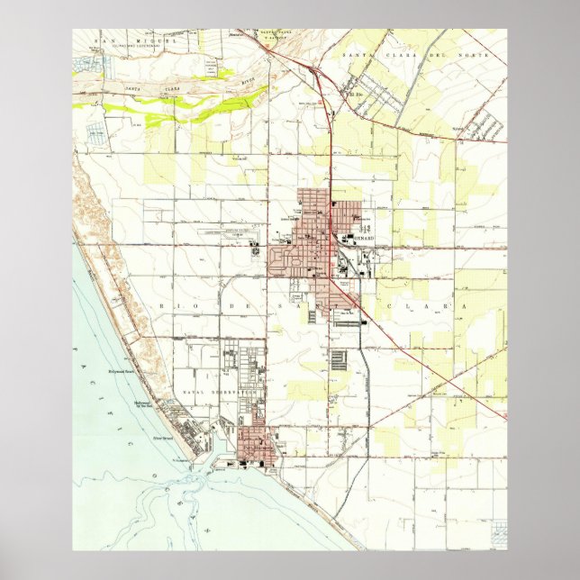 Póster Mapa de época de Oxnard California (1949) 2 (Frente)