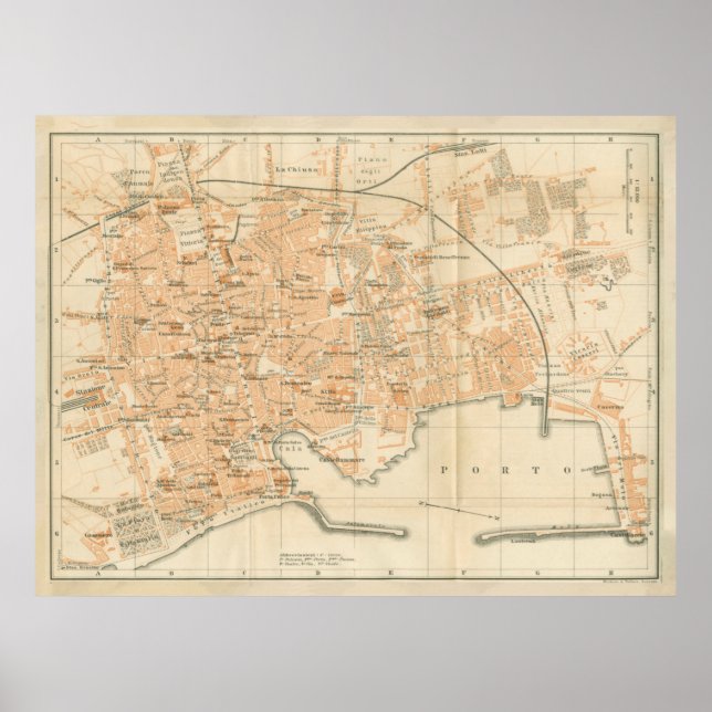 Póster Mapa de época de Palermo Italia (1900) (Frente)