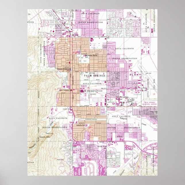 Póster Mapa de época de Palm Springs California (1957) (Frente)