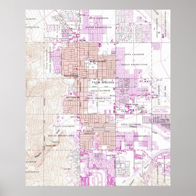 Póster Mapa de época de Palm Springs California (1957) 2 (Frente)