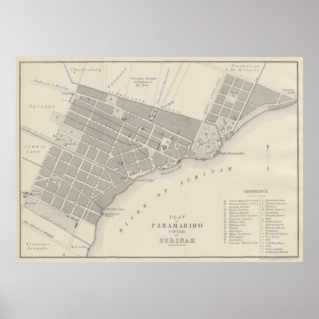 Póster Mapa de época de Paramaribo Surinam (1876) (Frente)