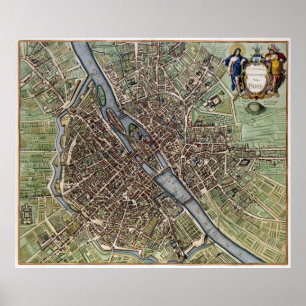 Póster Mapa de época de París (1657)