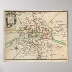 Póster Mapa de época de París (1678)