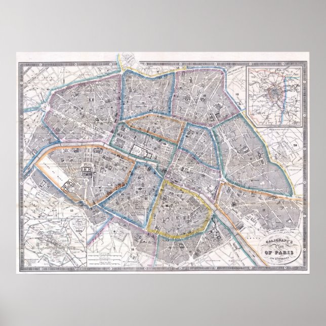 Póster Mapa de época de París (1865) (Frente)