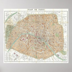 Póster Mapa de época de París (1892)