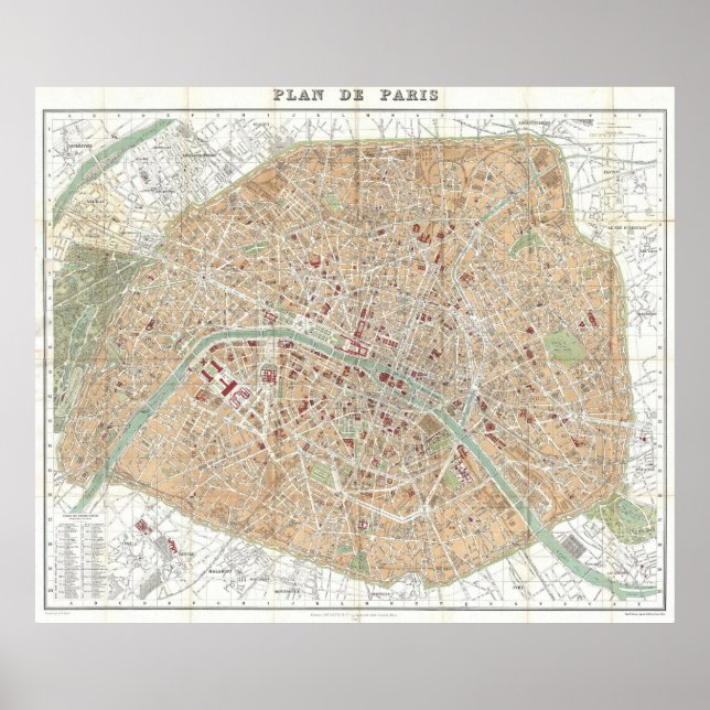 Póster Mapa de época de París (1892) (Frente)