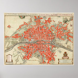 Póster Mapa de época de París Francia (1721-1774)