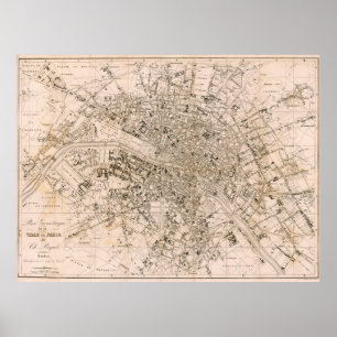 Póster Mapa de época de París Francia (1825)