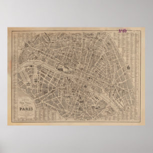 Póster Mapa de época de París Francia (1854)
