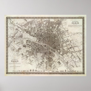 Póster Mapa de época de París Francia (1860)