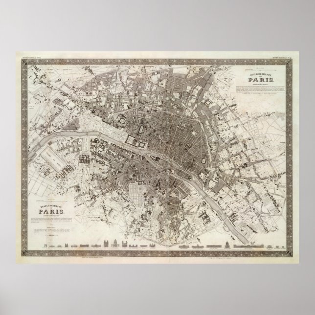 Póster Mapa de época de París Francia (1860) (Frente)