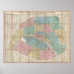 Póster Mapa de época de París Francia (1867)