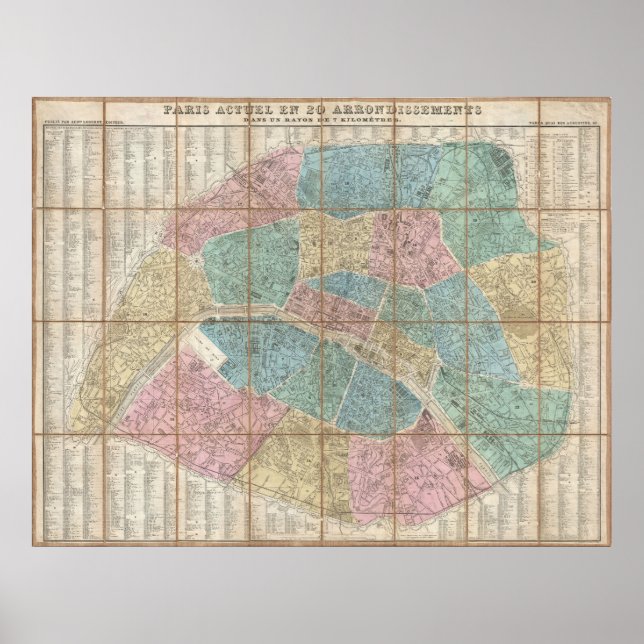 Póster Mapa de época de París Francia (1867) (Frente)