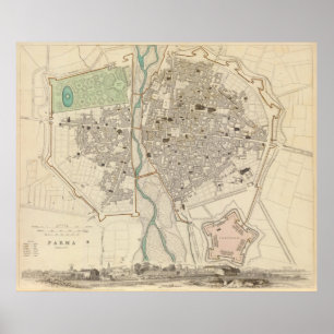 Póster Mapa de época de Parma Italia (1840)
