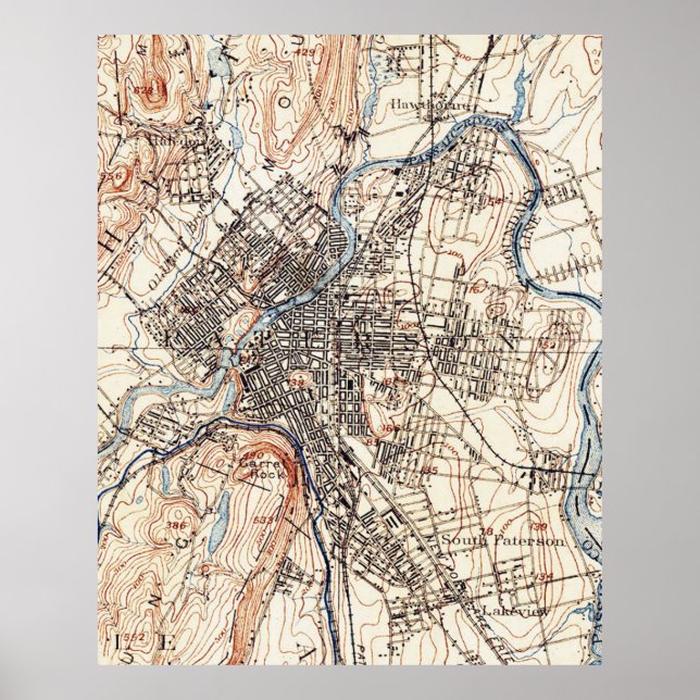 Póster Mapa de época de Paterson NJ (1897) (Frente)