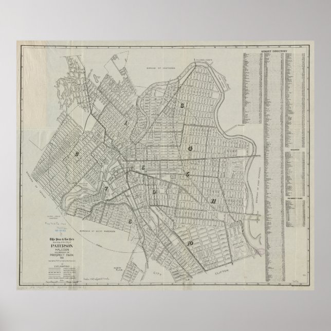 Póster Mapa de época de Paterson NJ (1920) (Frente)