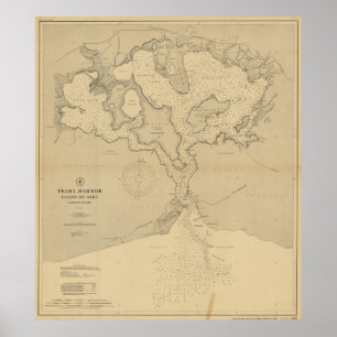 Póster Mapa de época de Pearl Harbor HI (1907)